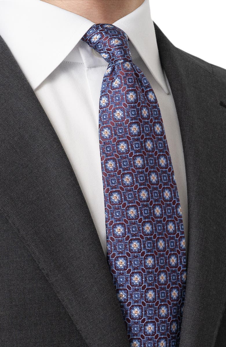 Eton Floral Medallion Silk Jacquard Tie, Alternate, color, Medium Red