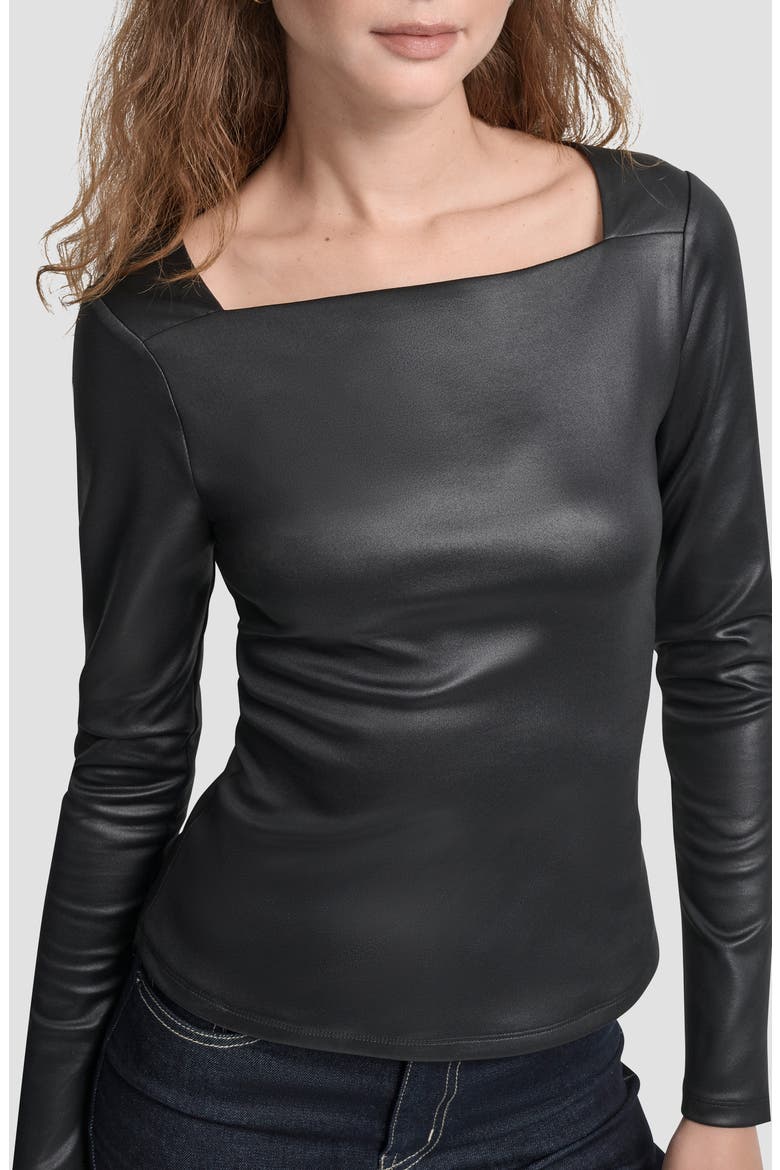 Faux Leather Knit Top, Alternate, color, BLACK