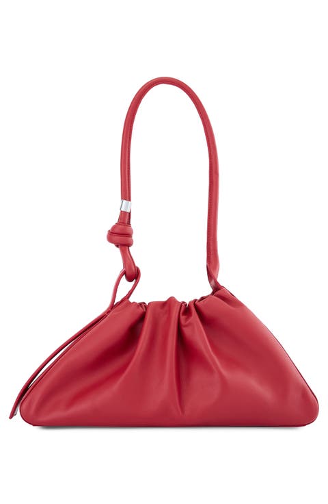 Tina Ruched Leather Baguette Shoulder Bag