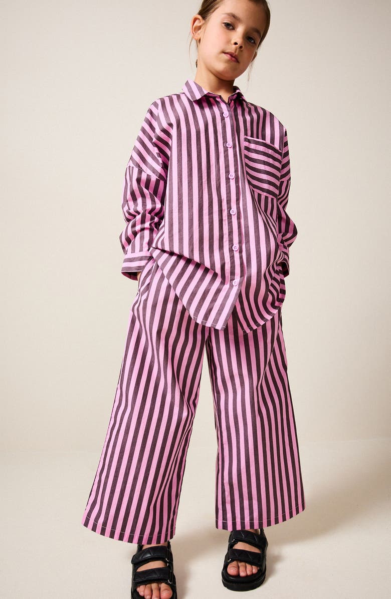 NEXT Kids' Stripe Cotton Button-Up Shirt & Pants Set, Alternate, color, Pink