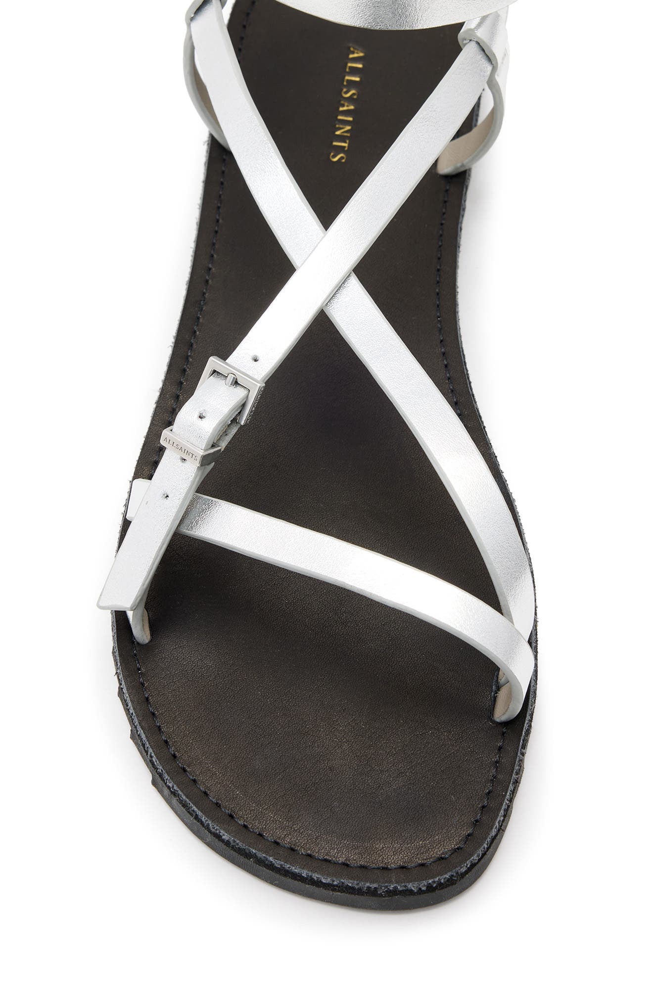 AllSaints Tyla Ankle Strap Sandal, Alternate, color, Silver