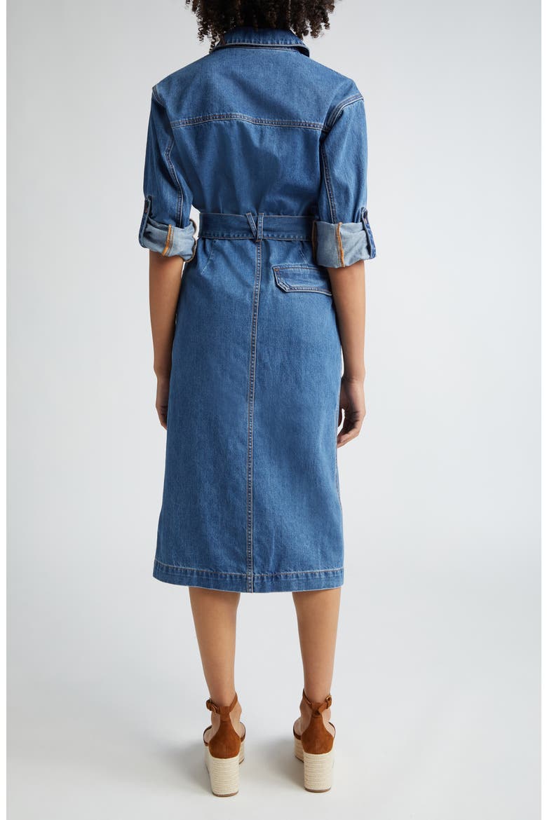 warehouse belted denim shirt dress midi denim shirt dress Women Denim Shirt Dress Classic Short Sleeve Belted Button up Jean Dresses