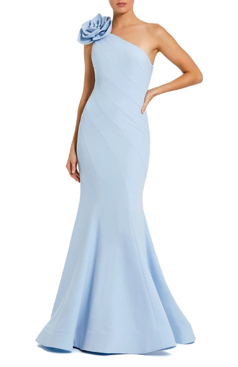 Crepe One Shoulder Mermaid Gown With 3D Flower
