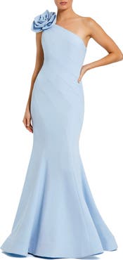 Mac Duggal Crepe One Shoulder Mermaid Gown With 3D Flower