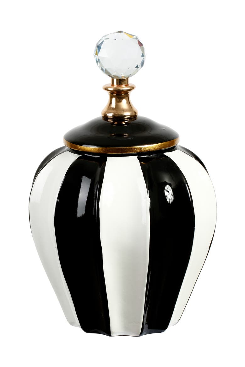 Classic Stripe Vase with Lid, Small, Main, color, Black