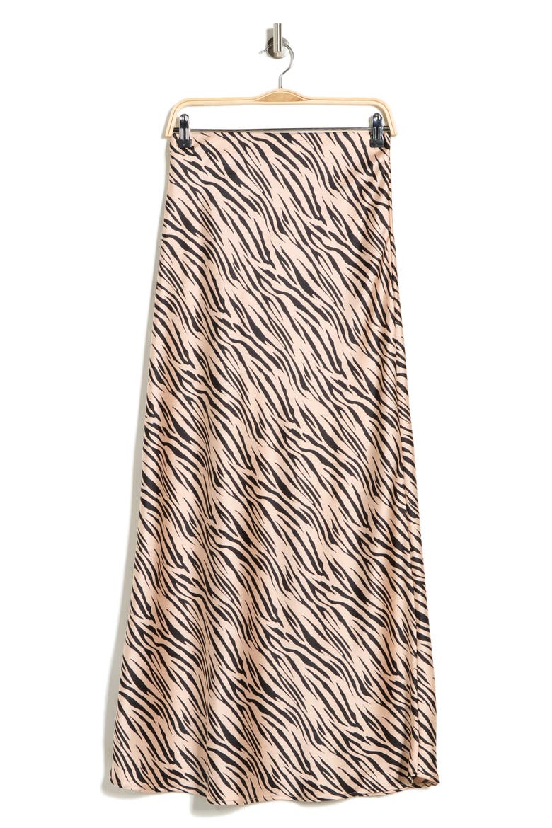 Zebra Print Satin Maxi Skirt, Alternate, color, TAUPE