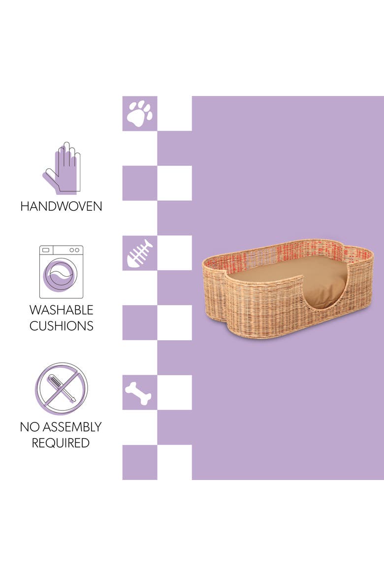 Scallop Tropical Handwoven Rattan Pet Bed with Machine Washable Cushion, Alternate, color, Light Brown