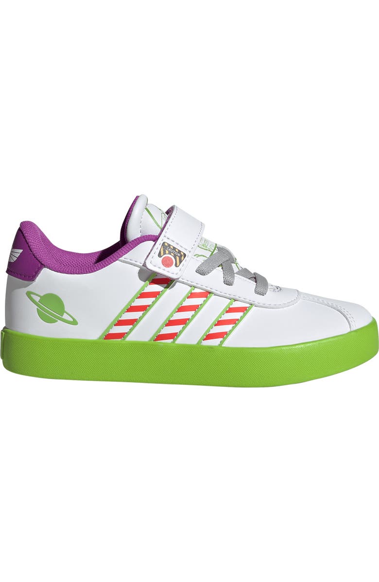 adidas Kids' Disney Buzz Court Sneaker, Alternate, color, Footwear White/ Solar Green