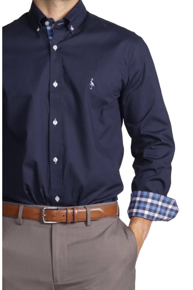 Solid Stretch Cotton Long Sleeve Shirt, Alternate, color, NAVY