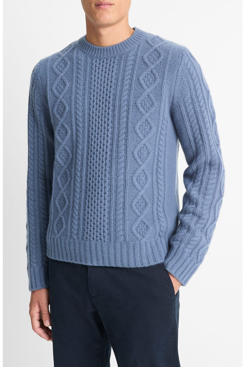 Wool Aran Cable Sweater, Alternate, color, LIGHT BELLUGA BLUE
