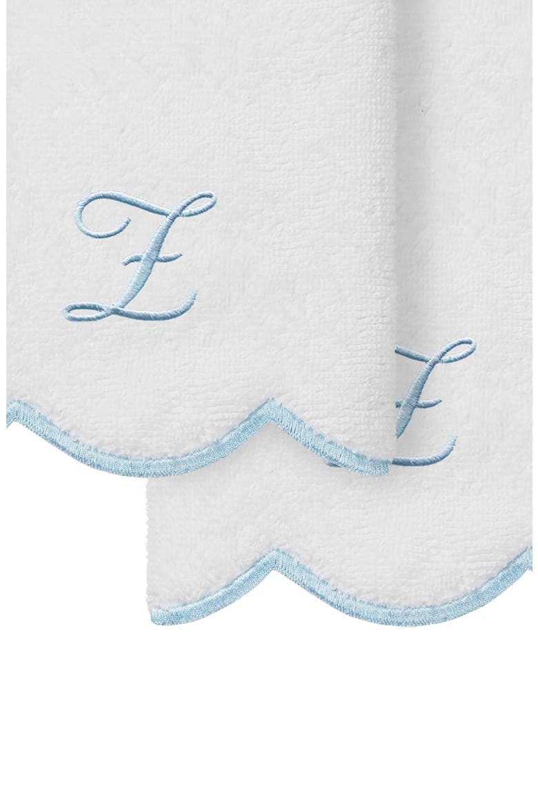 Adornia Scallop Set of 2 Personalized Hand Towels, Alternate, color, WHITE/ BLUE Z