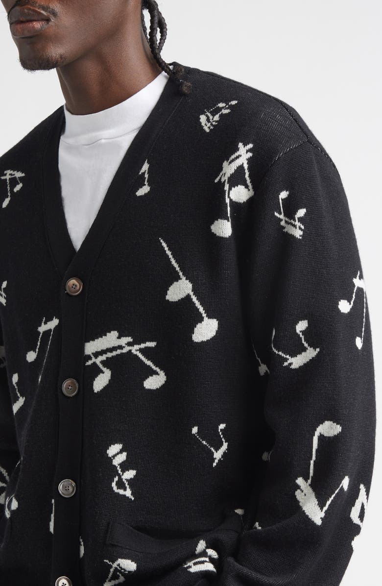 TAKAHIROMIYASHITA TheSoloist. Music Note Jacquard Wool Cardigan, Alternate, color, Black X White