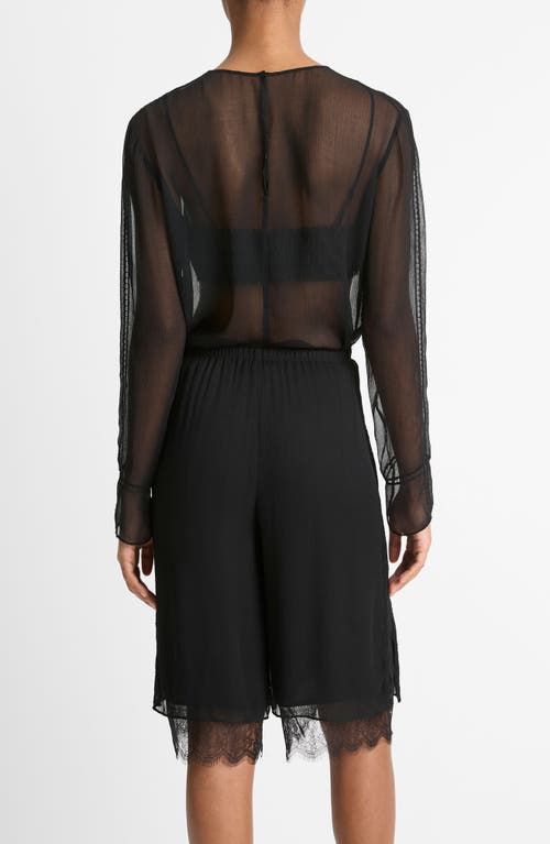 Vince Lace Trim Chiffon Shorts In Black