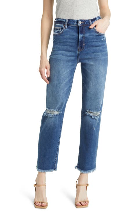 Ripped Frayed Hem Slim Straight Leg Jeans