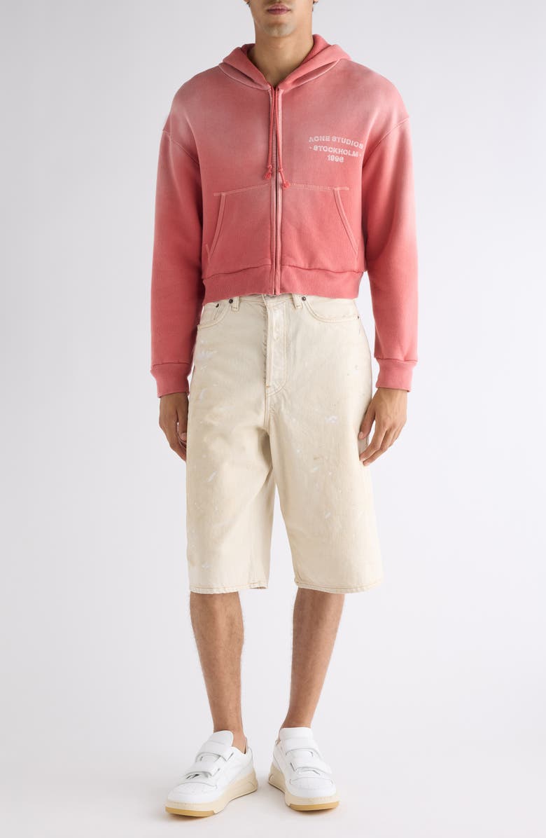 Acne Studios Judda Trafalgar Paint Splattered Denim Bermuda Shorts, Alternate, color, White