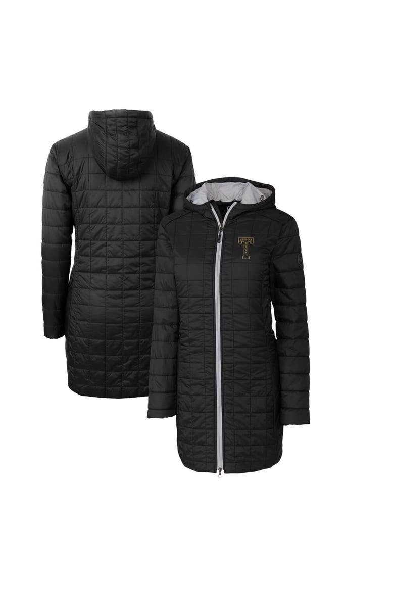 Women's Cutter & Buck Black Georgia Tech Yellow Jackets Vault Rainier Primaloft Eco Hooded Long Coat, Main, color, Black
