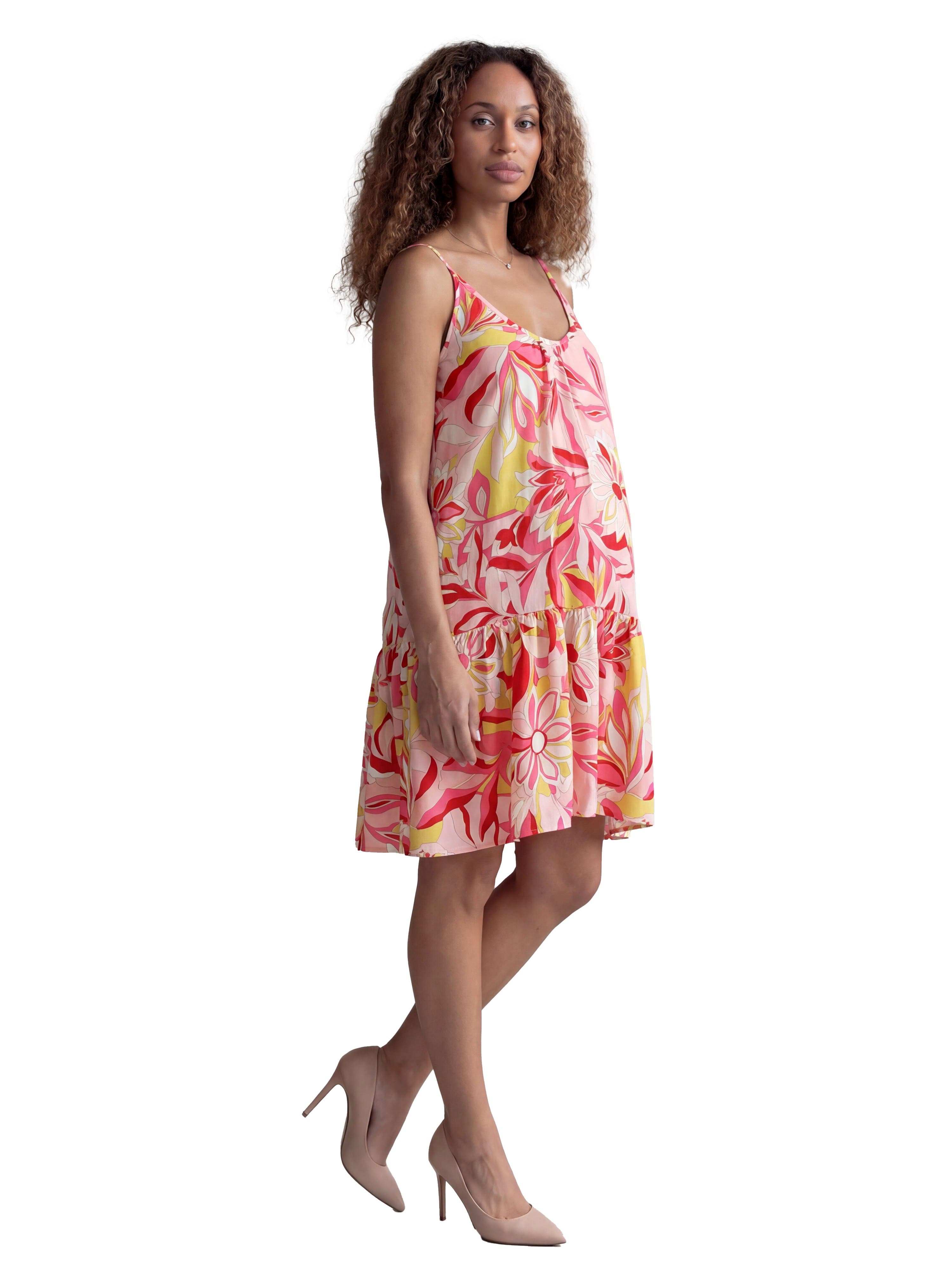 Maternity Essential Floral Print Scoop Neck Spaghetti Strap Pocket A-Line Mini Dress - image 2