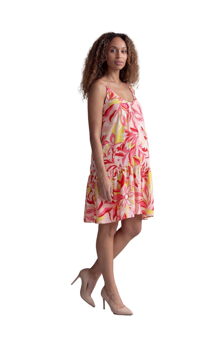24seven Comfort Apparel Maternity Essential Floral Print Scoop Neck Spaghetti Strap Pocket A-Line Mini Dress, Alternate, color, Pink Multi