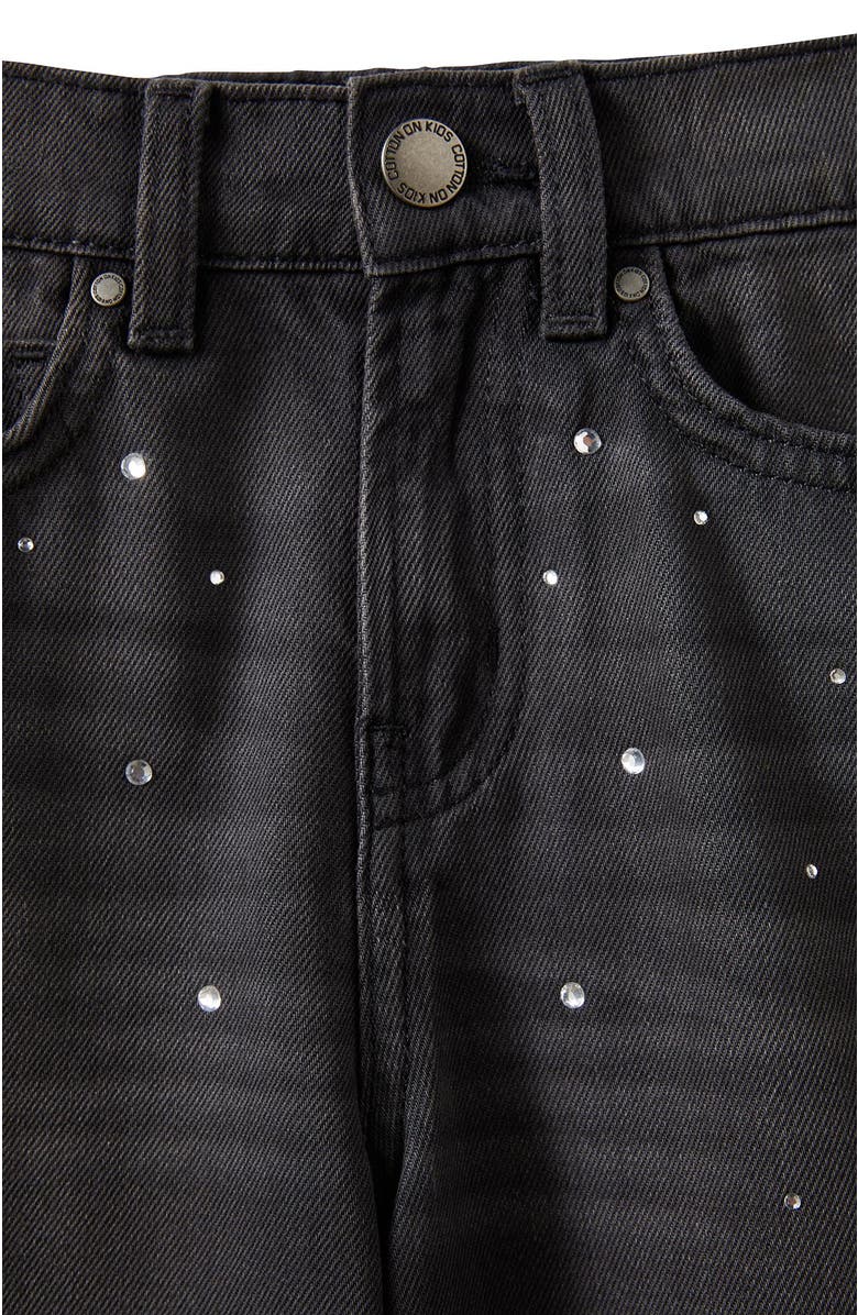 Cotton On Kids Kid's Embellished Super Wide Denim Jean, Alternate, color, Balmoral Black Diamontes