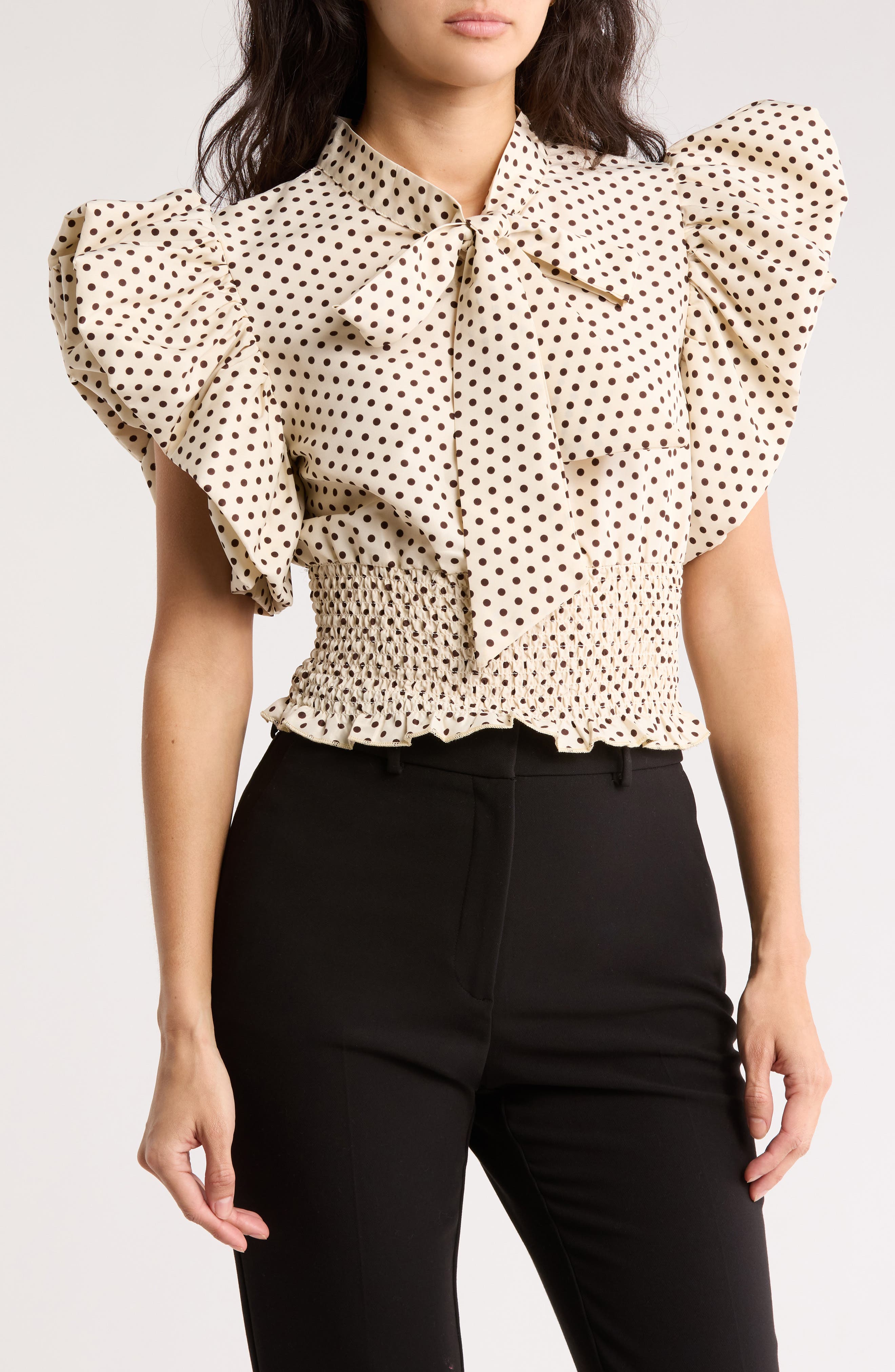 BY DESIGN Dorothy Tie Front Ruffle Sleeve Crop Top (Women) | Nordstromrack
