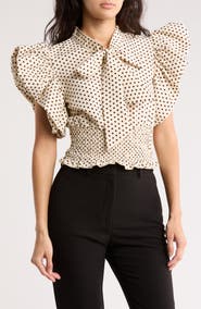 BY DESIGN Dorothy Tie Front Ruffle Sleeve Crop Top
