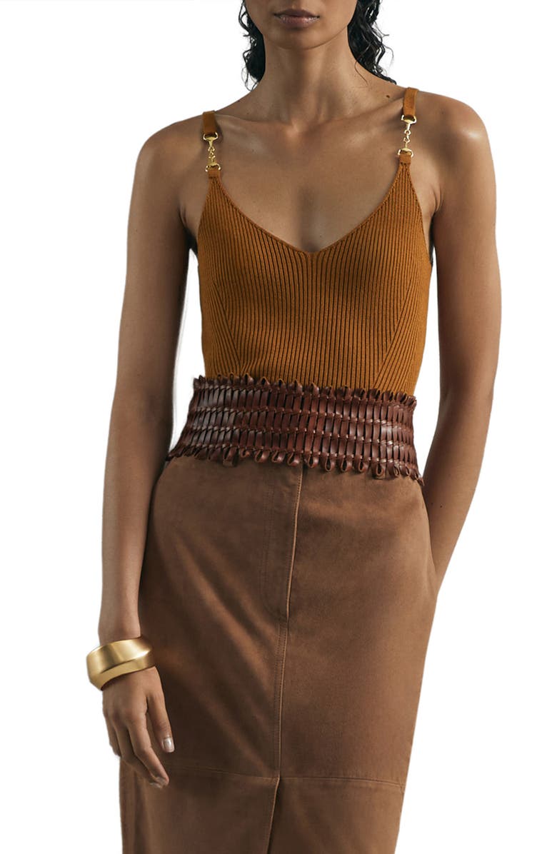 Reiss Cara Rib Silk Blend Sweater Tank, Main, color, Rust