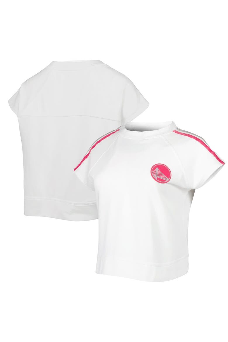 Women's Lusso White Golden State Warriors Margot Cropped Tri-Blend Cap Sleeve Sweatshirt, Main, color, White