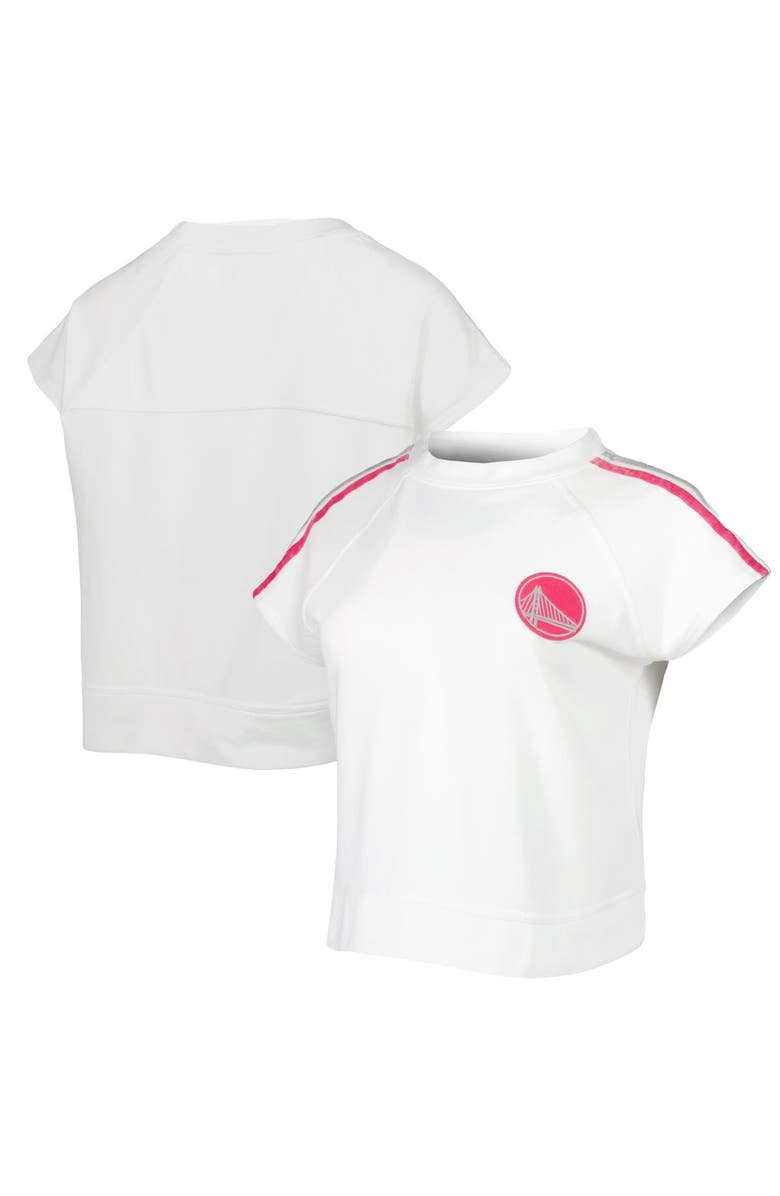 LUSSO Women's Lusso White Golden State Warriors Margot Cropped Tri-Blend Cap Sleeve Sweatshirt, Main, color, White