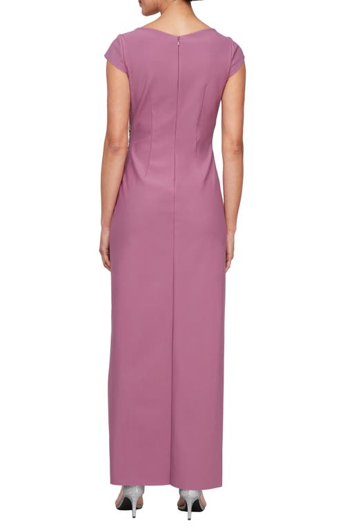 Alex Evenings Petite Pleated Side-embellished Gown In Dark Mauve