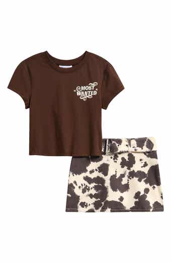 Kids' Graphic Tee & Cow Print Skort Set