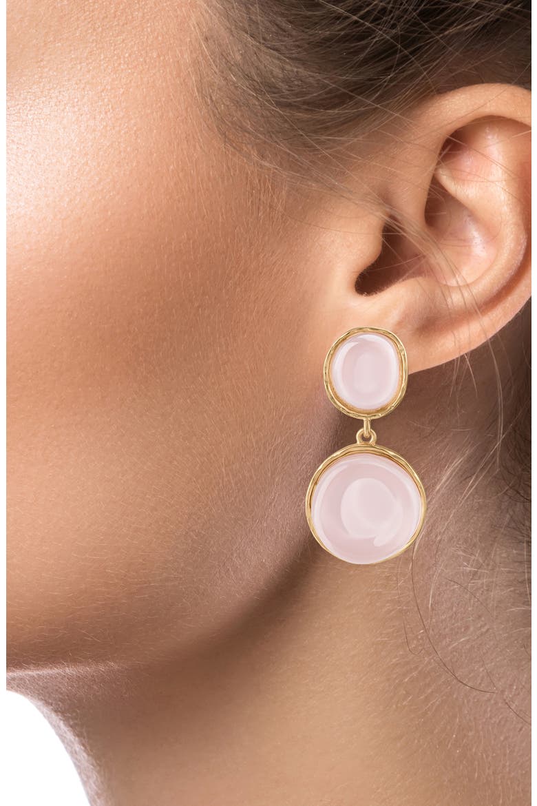 Simulated Pink Quartz Drop Earrings, Alternate, color, PINK/ GOLD