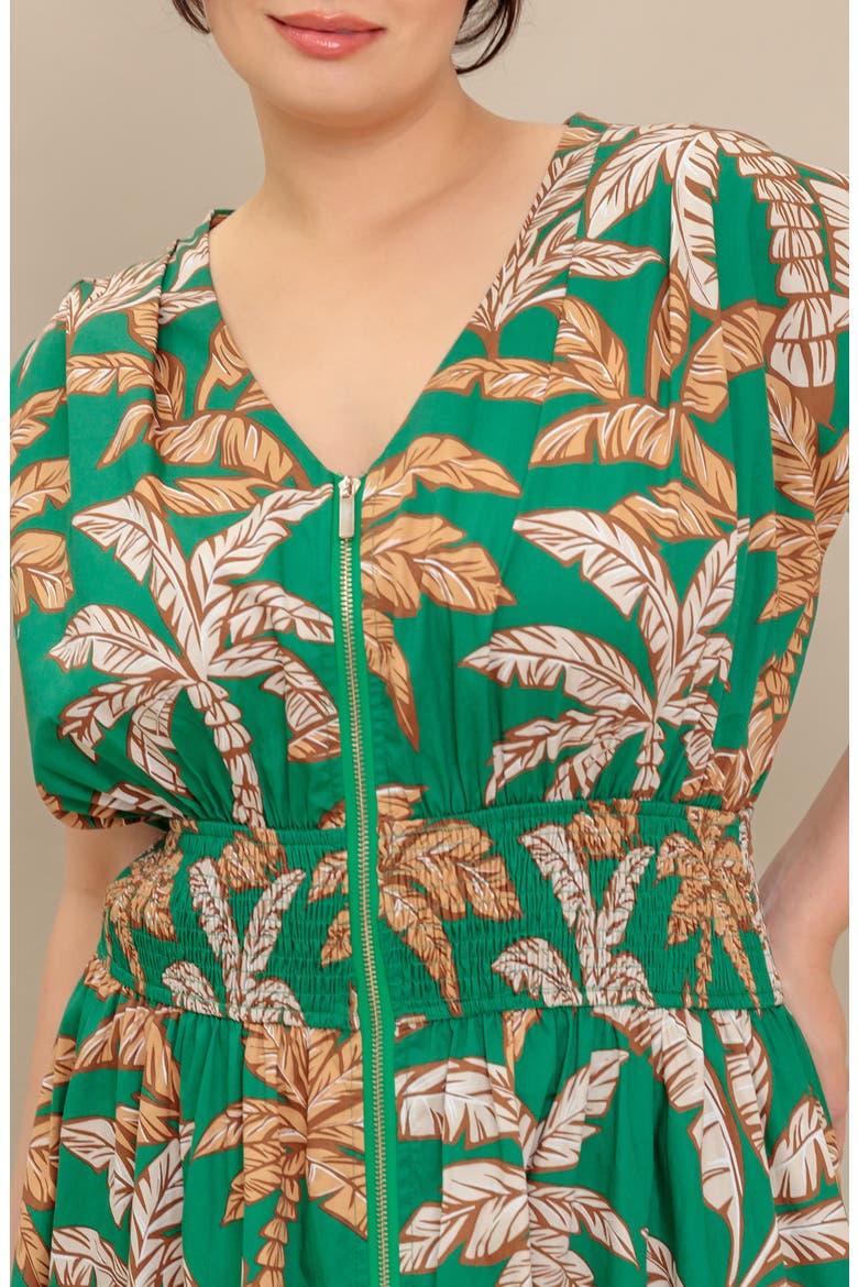 Palm Zip Front Maxi Dress, Alternate, color, GREEN
