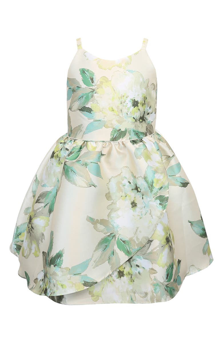 Zunie Kids' Floral Mikado Party Dress, Main, color, Ivory/Multi