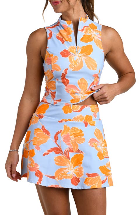Outline Floral Half Zip Performance Tank
