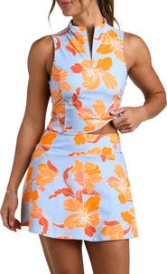 La Blanca Outline Floral Half Zip Performance Tank