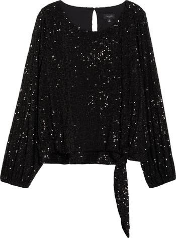 売れ筋商品|||タハリエーエスエル  カットソー トップス レディース Women's Sequinned Tie-Hem Blouson-Sleeve Top Black Tahari ASL Sequin Tie Hem Top | Nordstrom