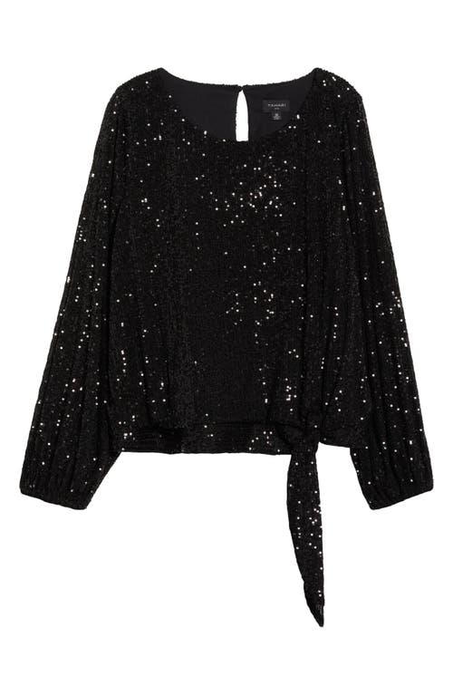 Tahari Asl Sequin Tie Hem Top In Black