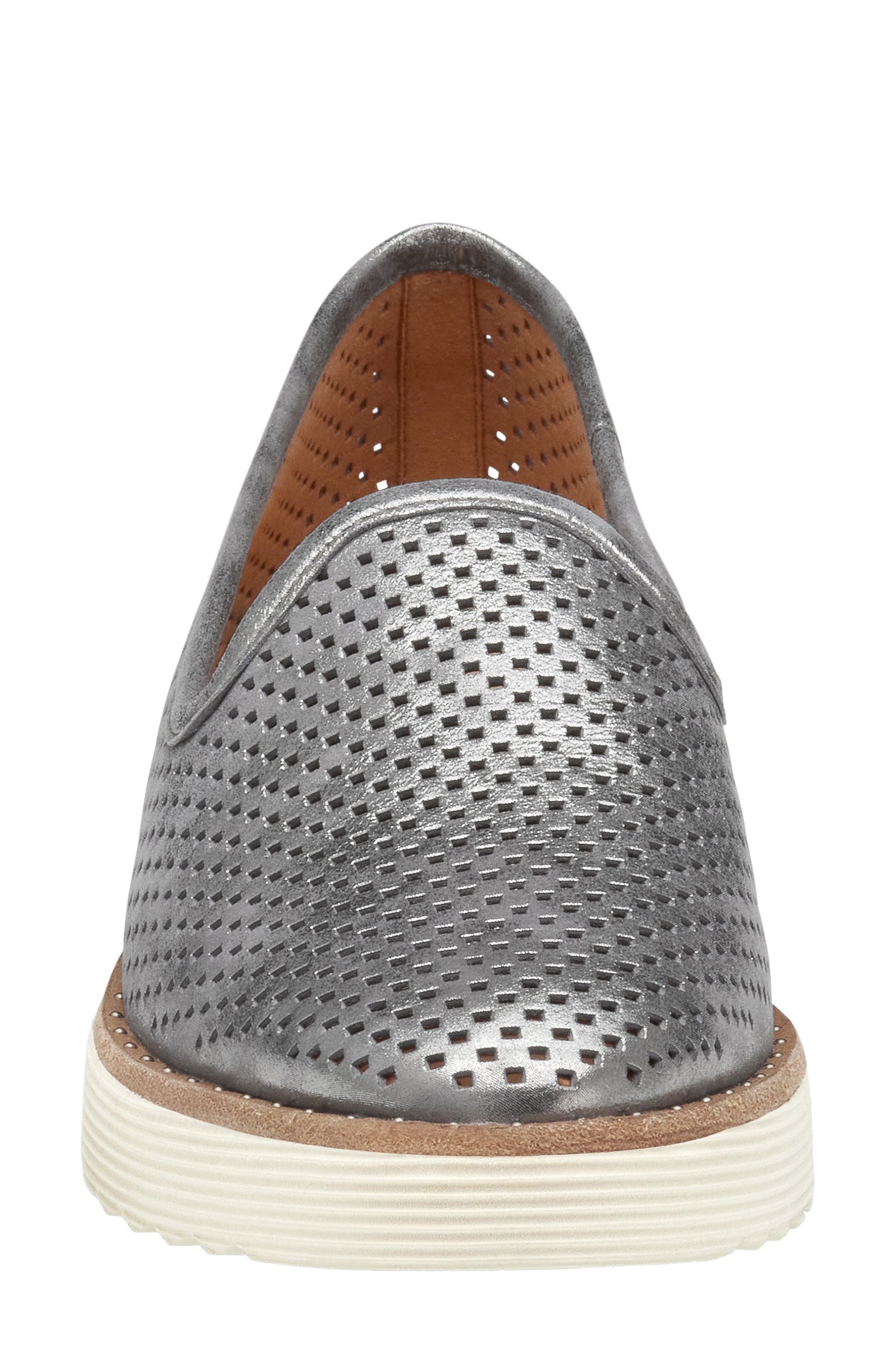 Johnston & Murphy Mitzi Perforated Venetian Loafer, Alternate, color, Pewter Italian Metallic