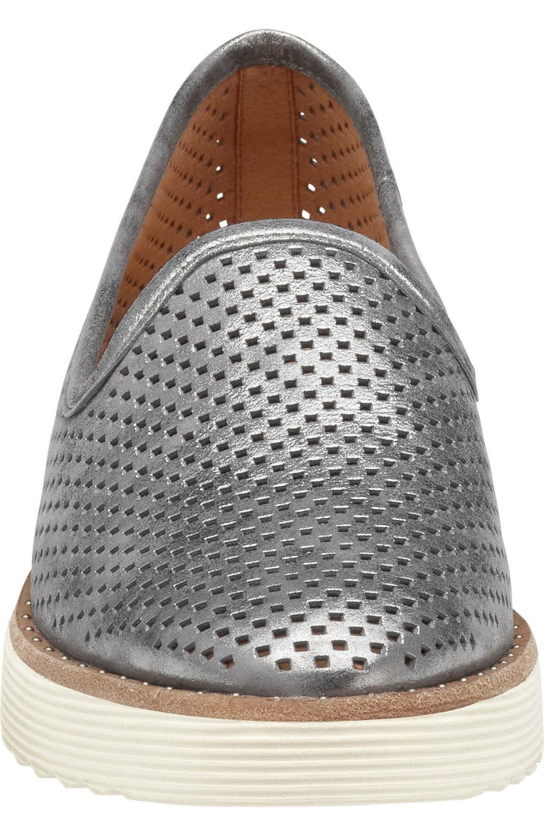Johnston & Murphy Mitzi Perforated Venetian Loafer, Alternate, color, Pewter Italian Metallic