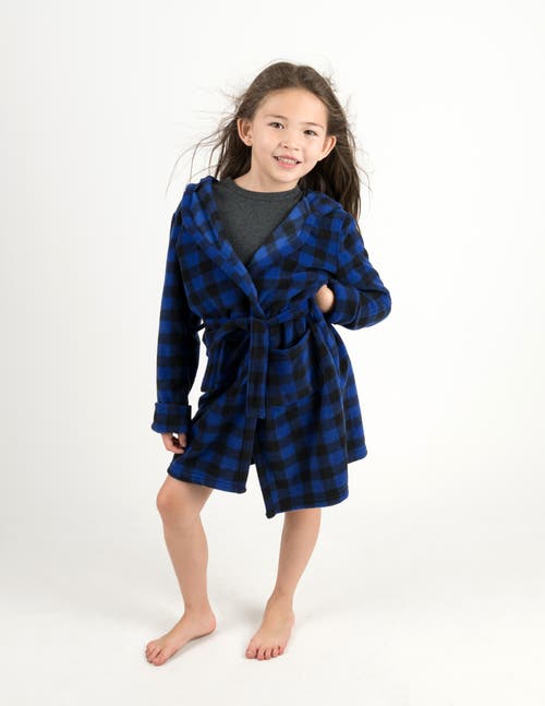 Leveret Kids Printed Fleece Hooded Robe In Blue
