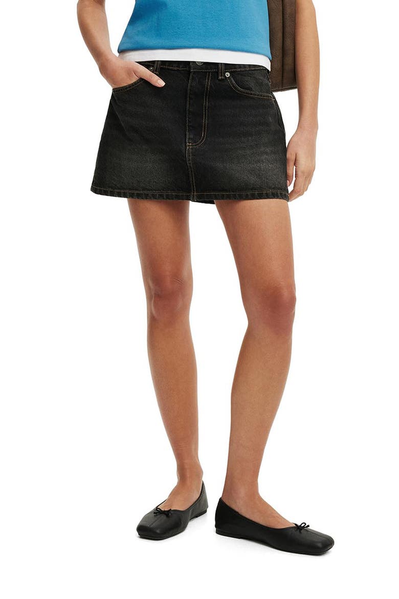 Low Rise Denim Miniskirt, Main, color, UNDONE BLACK