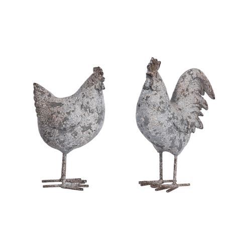 Resin Distressed Rooster Garden Statue Set of 2 Multicolored for Spring Home Decor