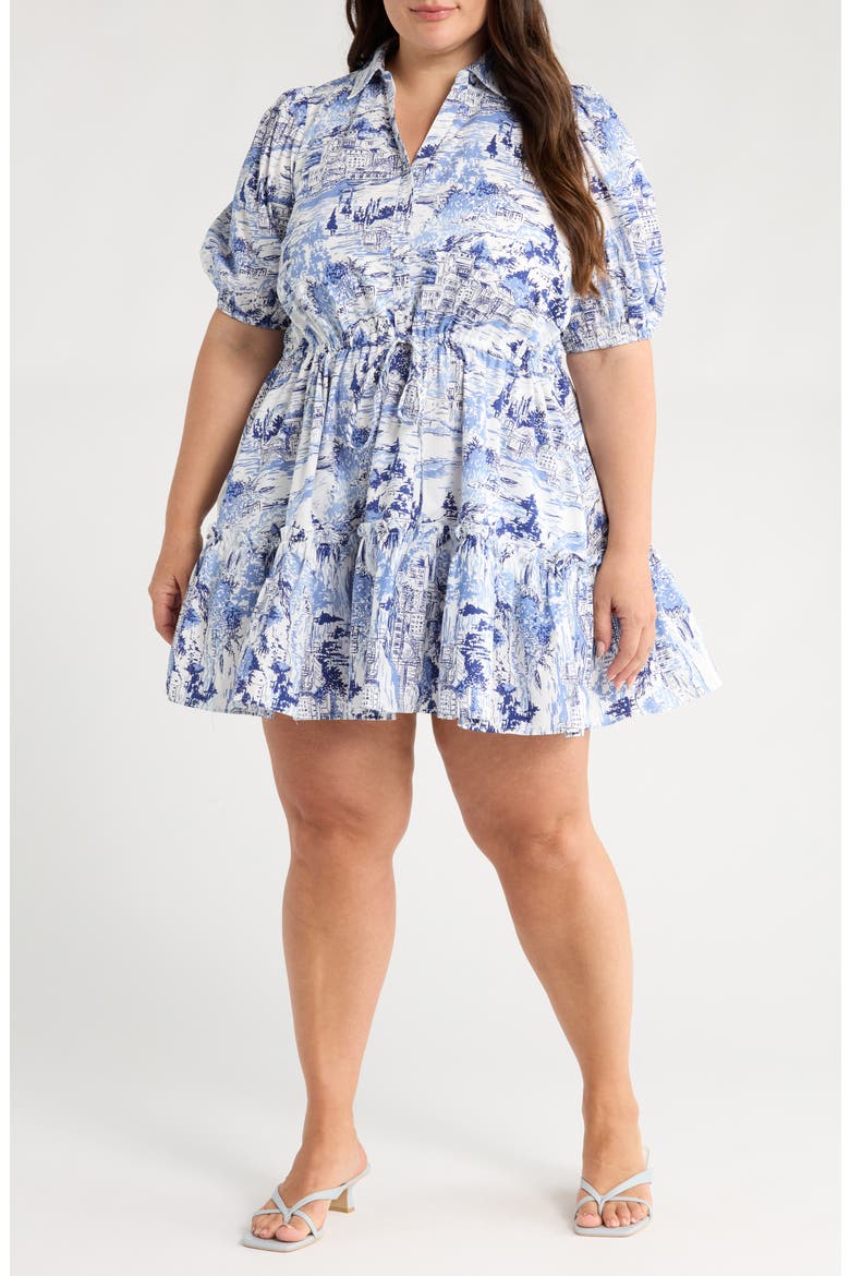 Francine Cotton Toile Minidress, Main, color, WHITE/ BLUE