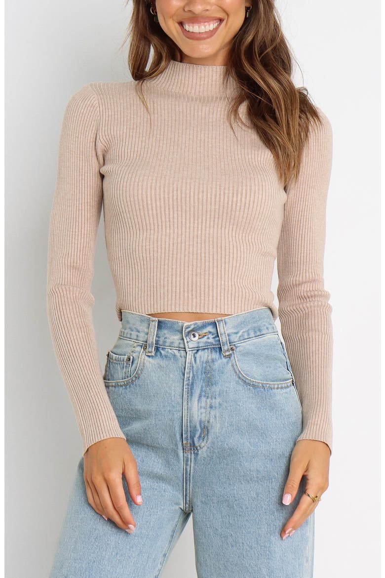 Paige Tie Waist Rib Top, Main, color, BEIGE