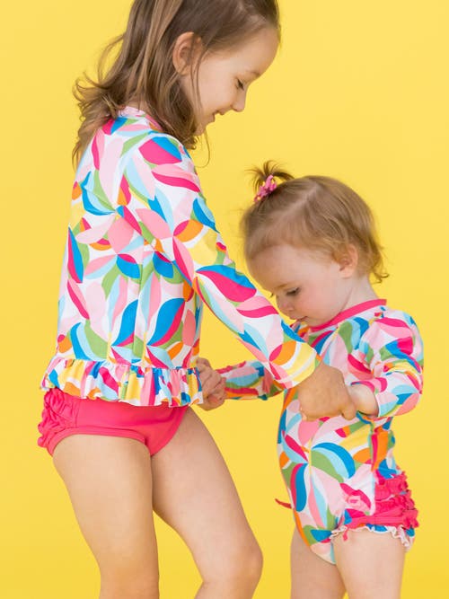 Rufflebutts Girls Upf50+ Long Sleeve Rash Guard Bikini In Multi
