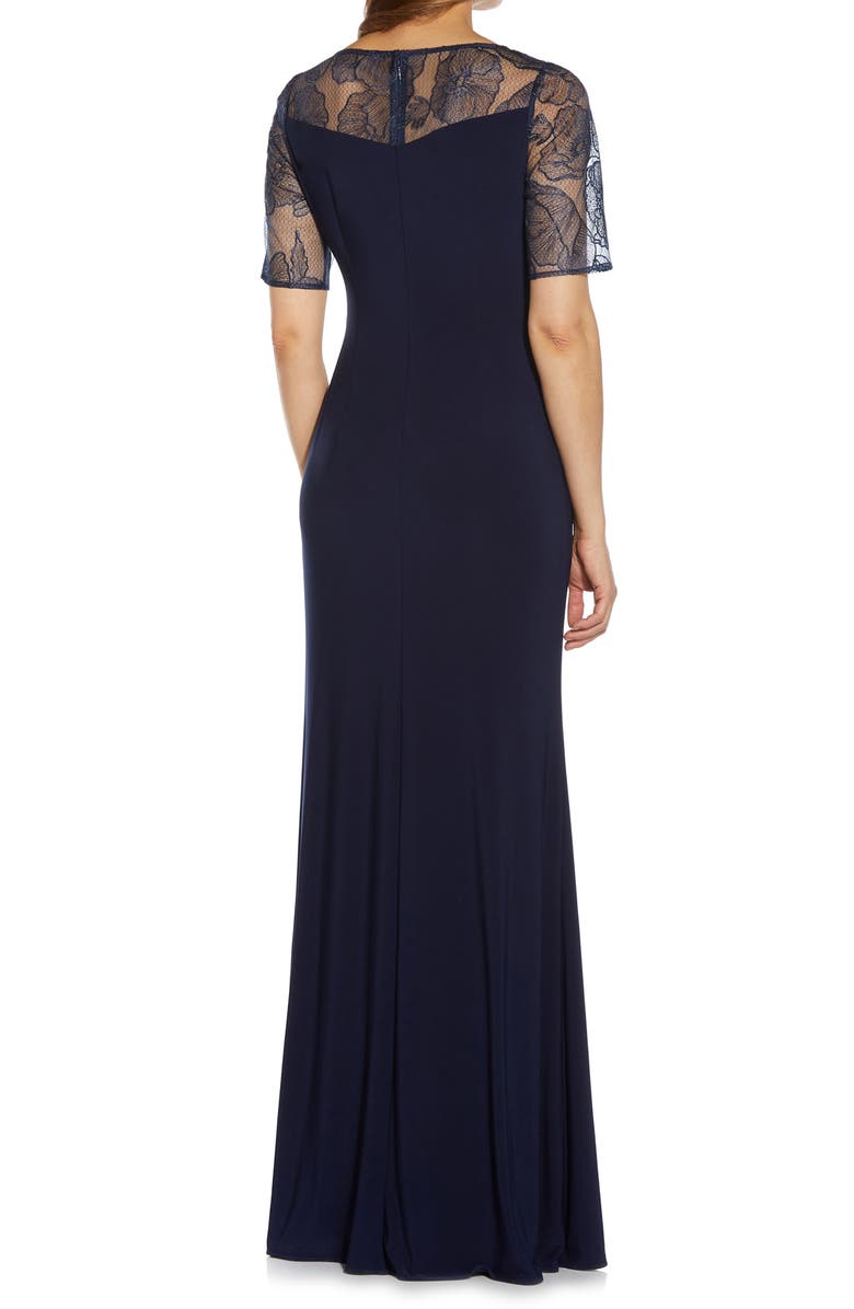 Adrianna Papell Embroidered Illusion Lace Stretch Jersey Mermaid Gown, Alternate, color, 
