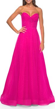 La Femme Sweetheart Tulle and Rhinestone Prom Dress with Illusion Detail