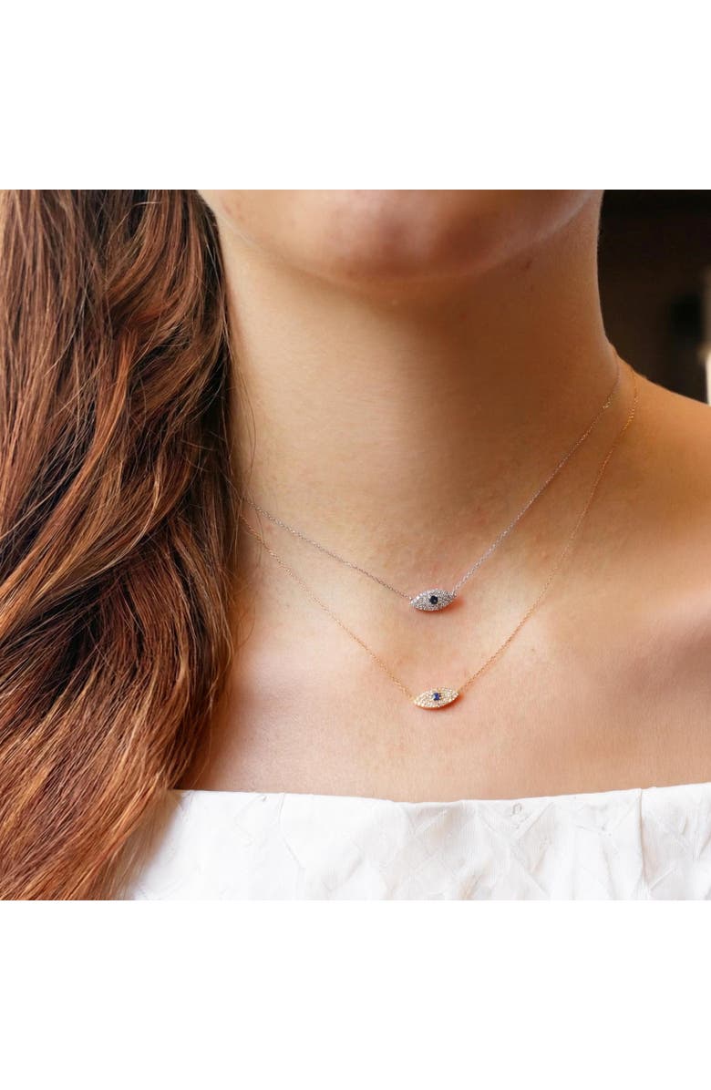The Lovery Fine Jewelry Mini Blue Sapphire Evil Eye Necklace, Alternate, color, Blue Sapphire