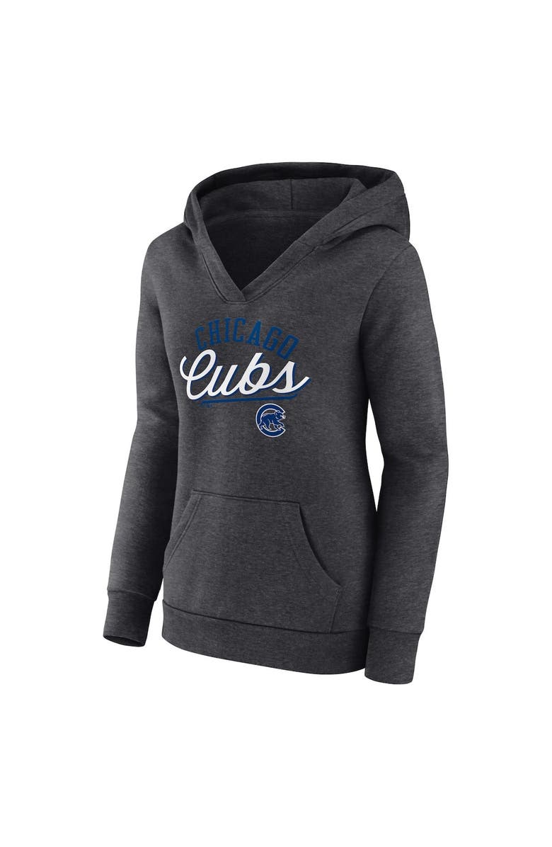 FANATICS Women's Fanatics Branded Heather Charcoal Chicago Cubs Simplicity Crossover V-Neck Pullover Hoodie, Alternate, color, Heather Charcoal