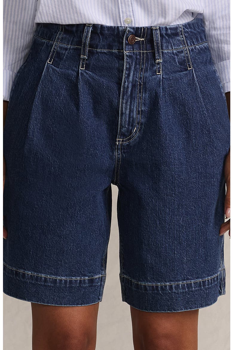 Soft Denim High Rise 7" Pleated Trouser Shorts, Main, color, Crawford Wash